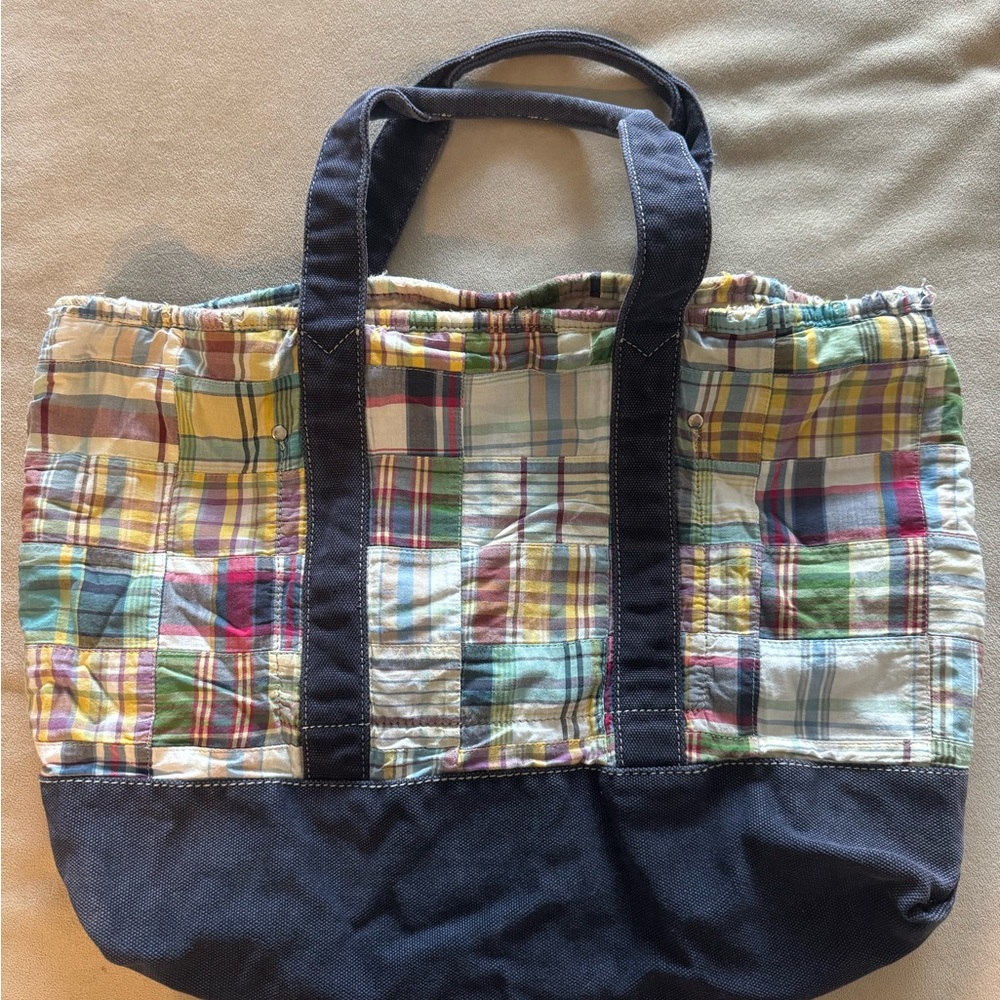 J. Crew Blue Tote Bag with Patchwork Design